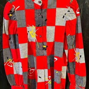 Red and Black Checkered Button-Up Maternity Shirt